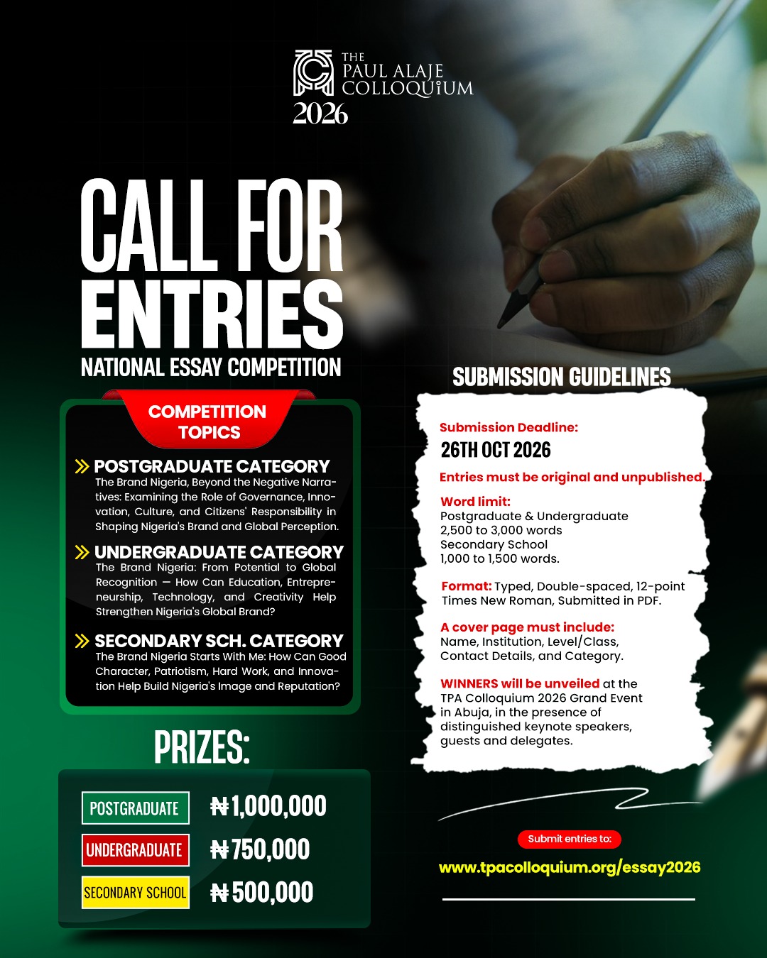 TPAC 2026 Call for Entries - National Essay Competition